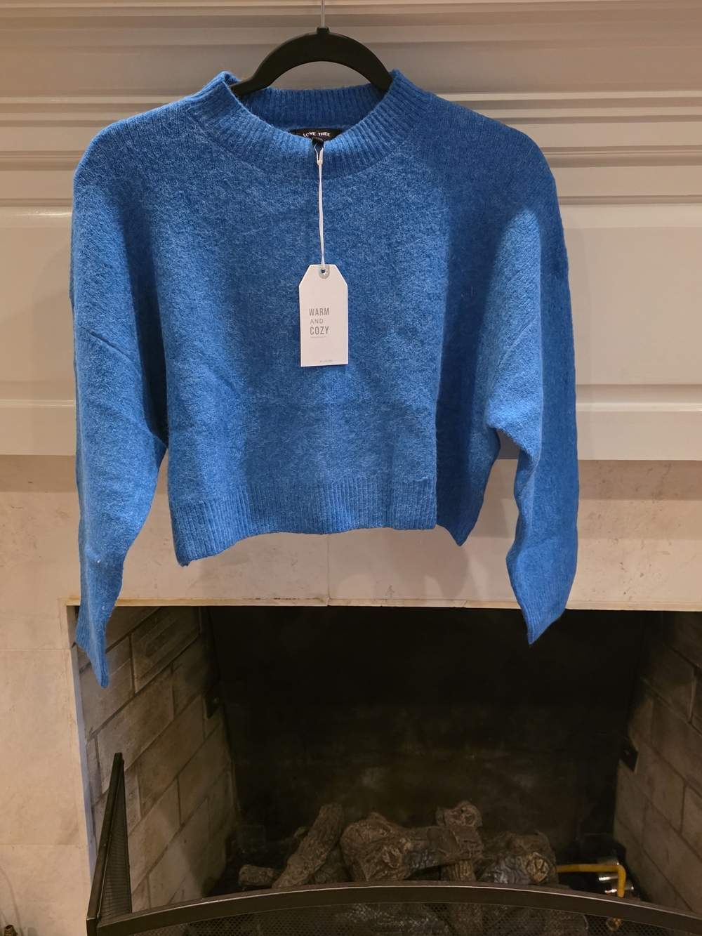 Love Tree Cropped Crewneck Sweater in Bright Blue
